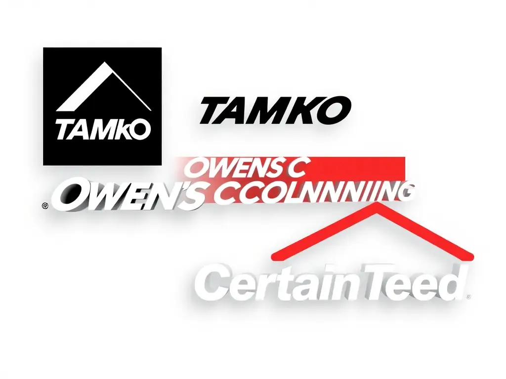 A collage of certification logos from TAMKO, Owens Corning, and CertainTeed, representing Reese Roofing & Construction's commitment to quality and expertise in shingle roofing.