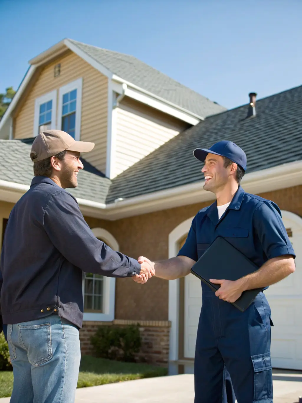 An image showcasing the Reese Roofing & Construction team, including both a veteran and a woman, symbolizing their veteran-owned and woman-owned status.