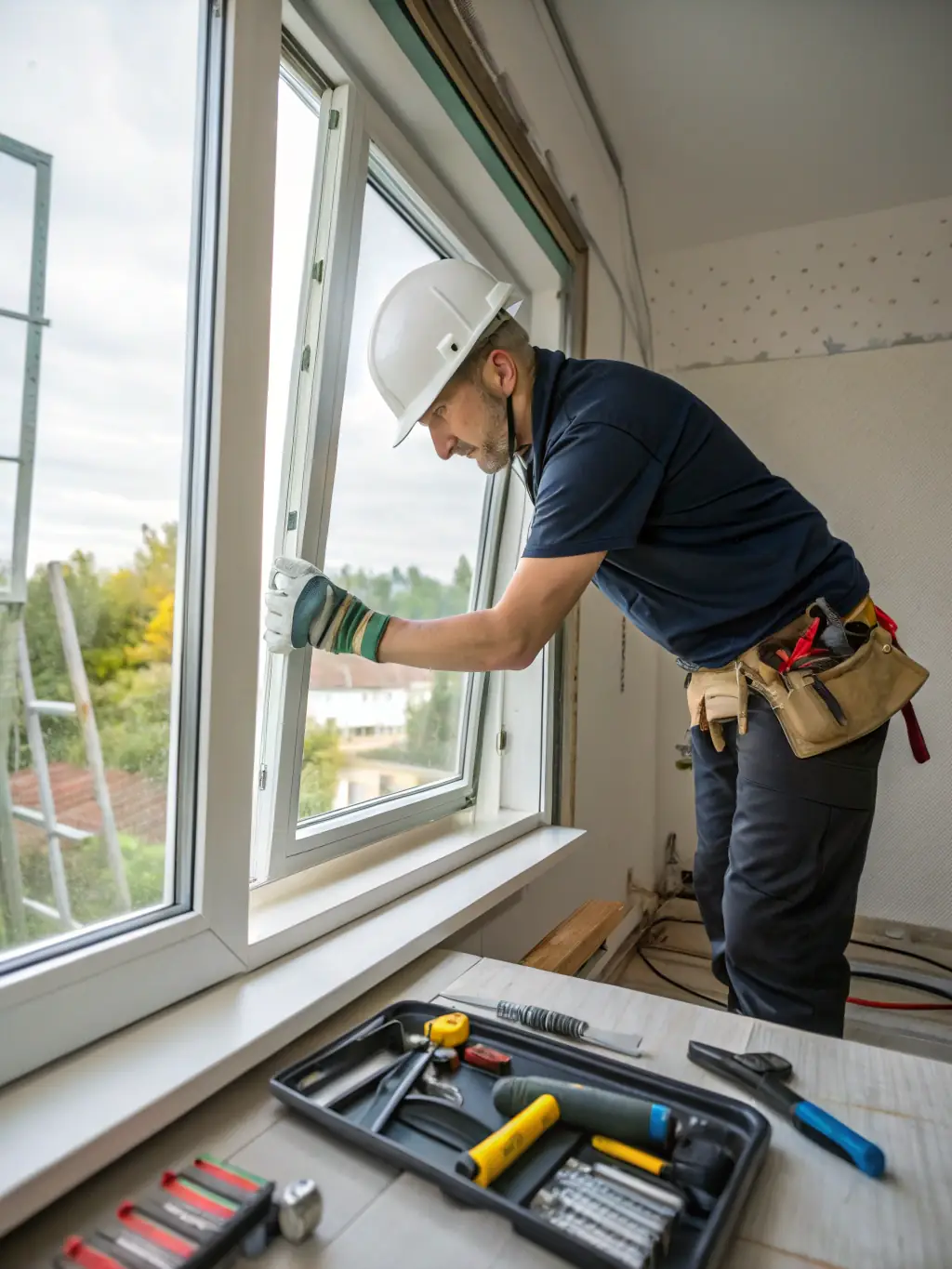 A modern, energy-efficient window being installed in a Tampa Bay home, showcasing the quality and precision of Reese Roofing & Construction's window replacement services.