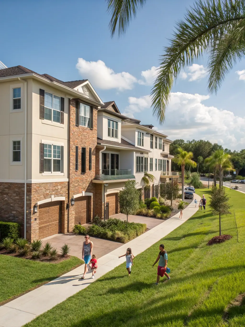 A photograph of a sunny street in Valrico, Florida, lined with family homes and well-manicured lawns. The image should convey a sense of community pride and suburban charm.